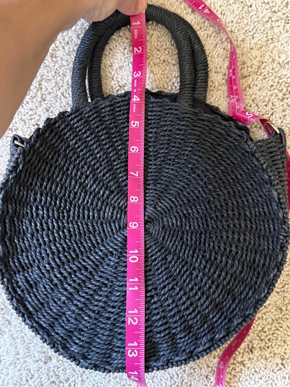 Round Black Woven Tote Bag - Picture 3 of 6